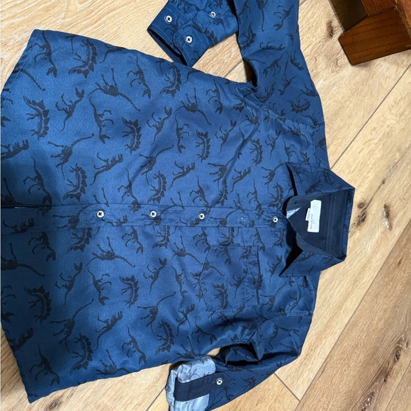 Blue Button-Up Shirt with Dinosaur Print - Picture 1 of 3